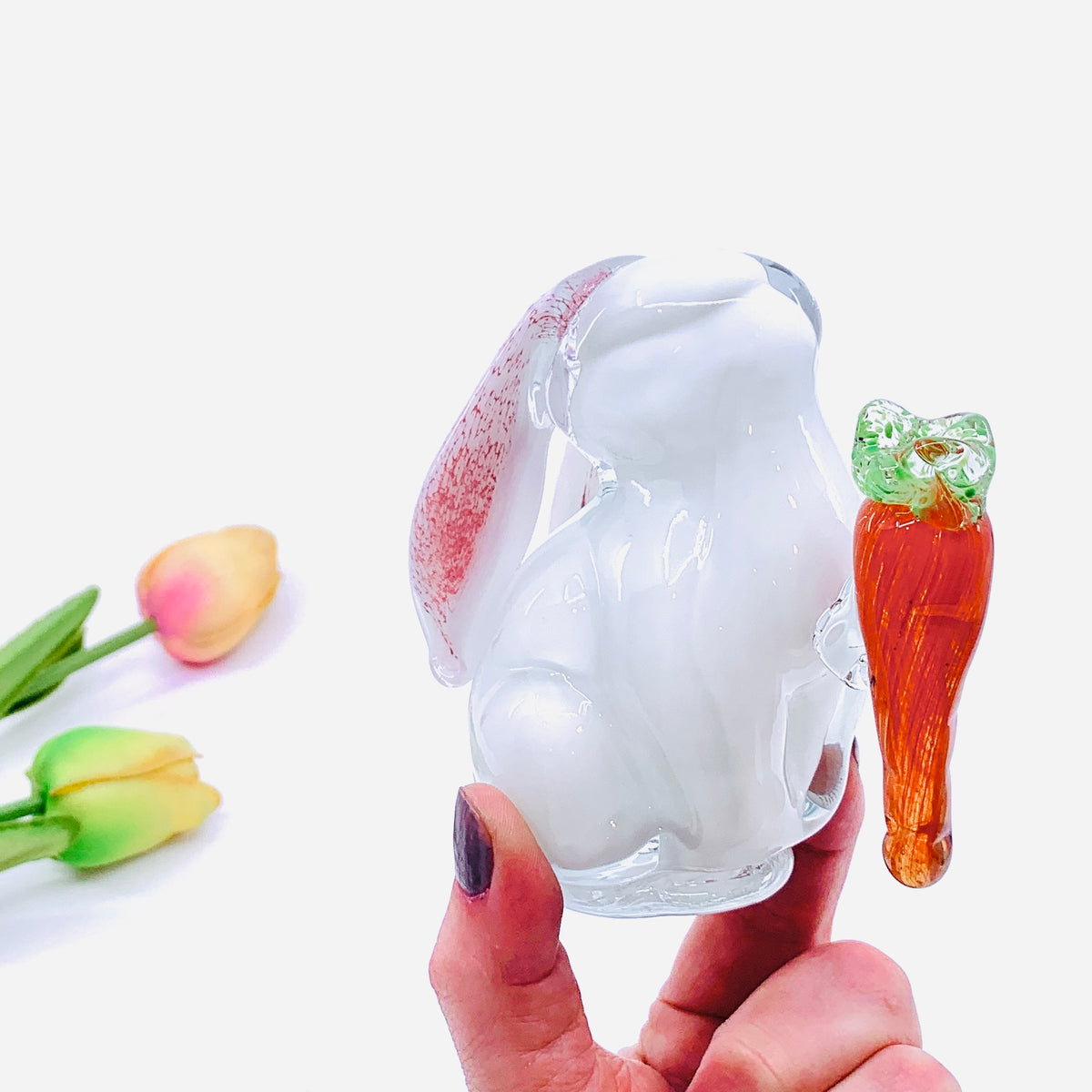 Glass Carrot Rabbit, White