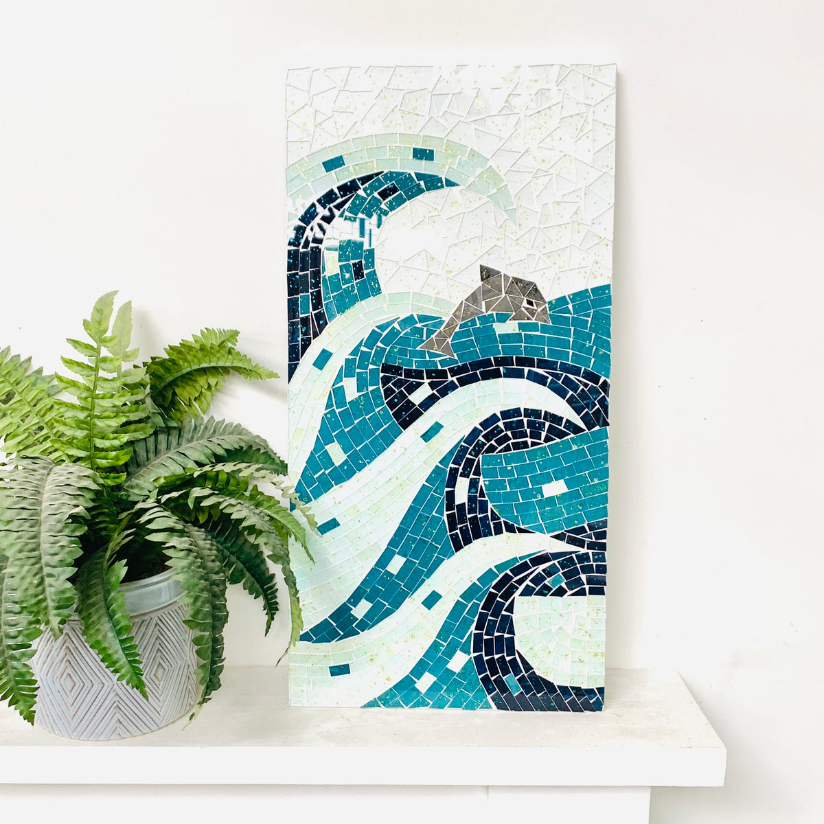 Dolphin and Waves Mosaic Wall Plaque
