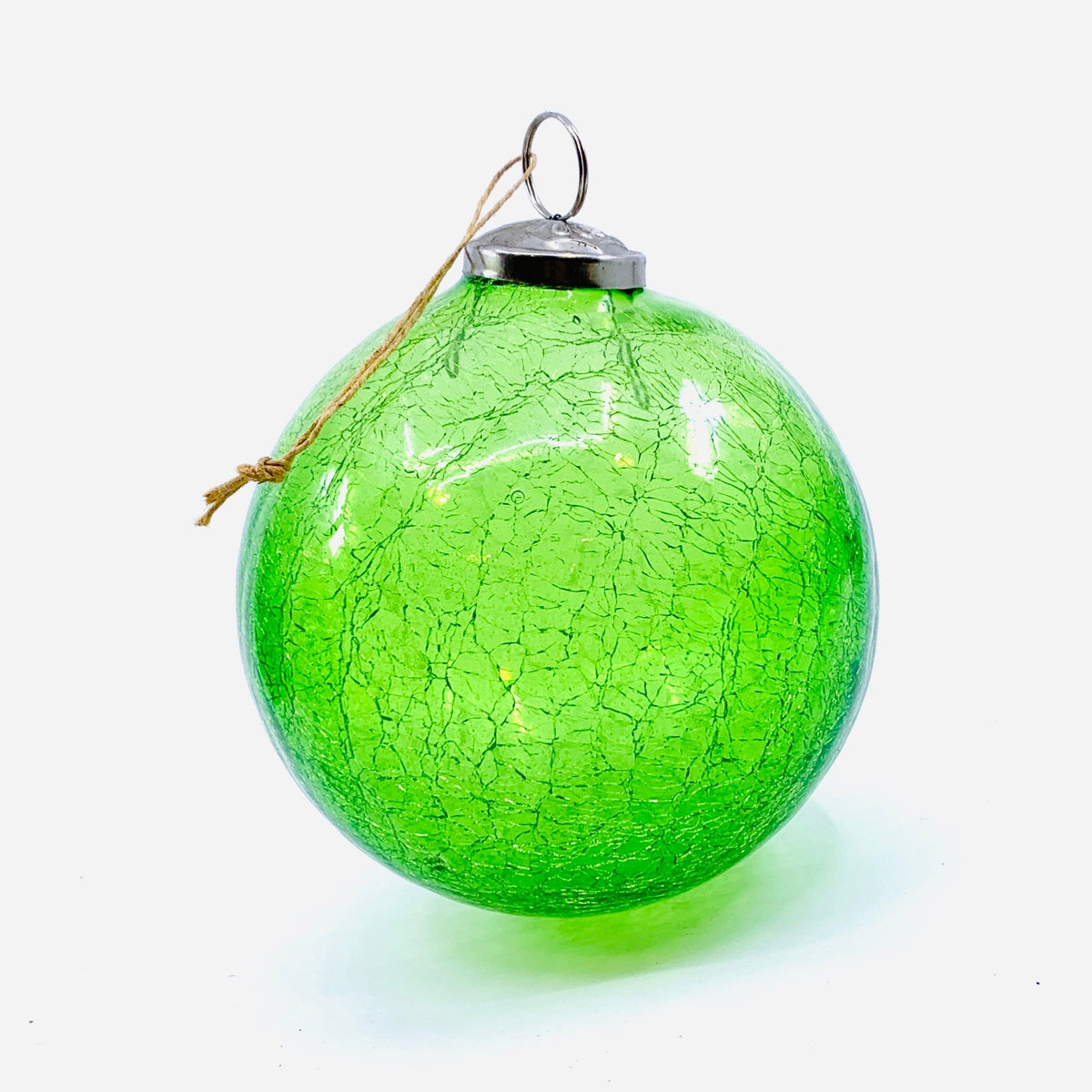 Crackle Glass Sphere Ornament 5&quot; 18, Lime India House Brass 