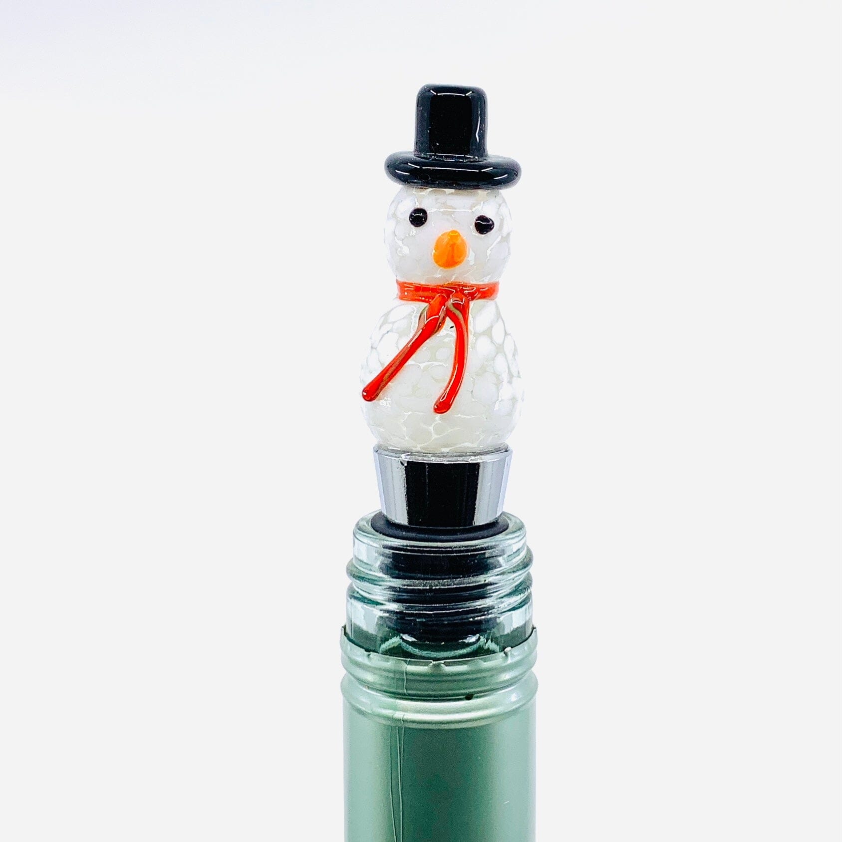 Glass Bottle Stopper, Snowman - 