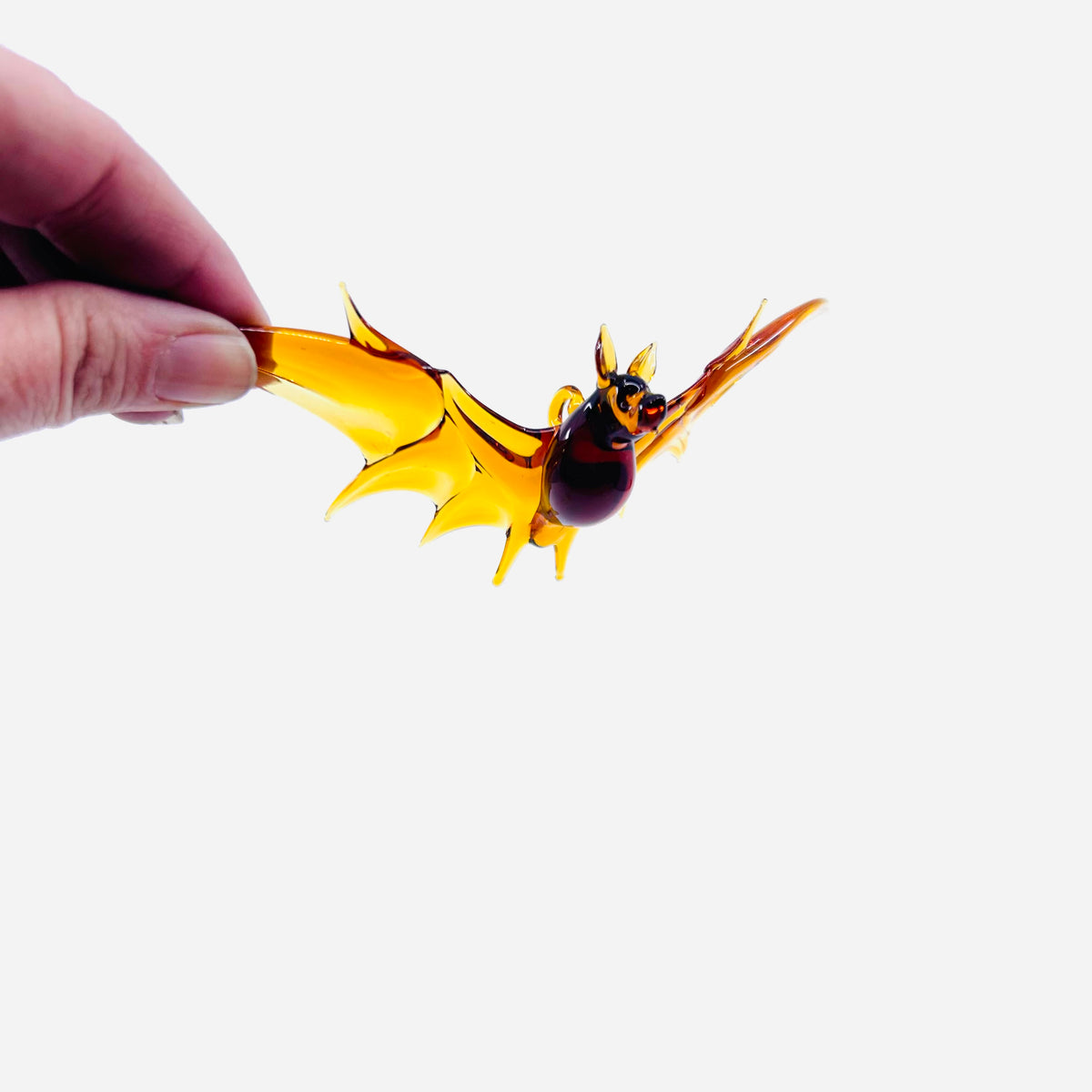 Glass Flying Bat Ornament, 8 Amber