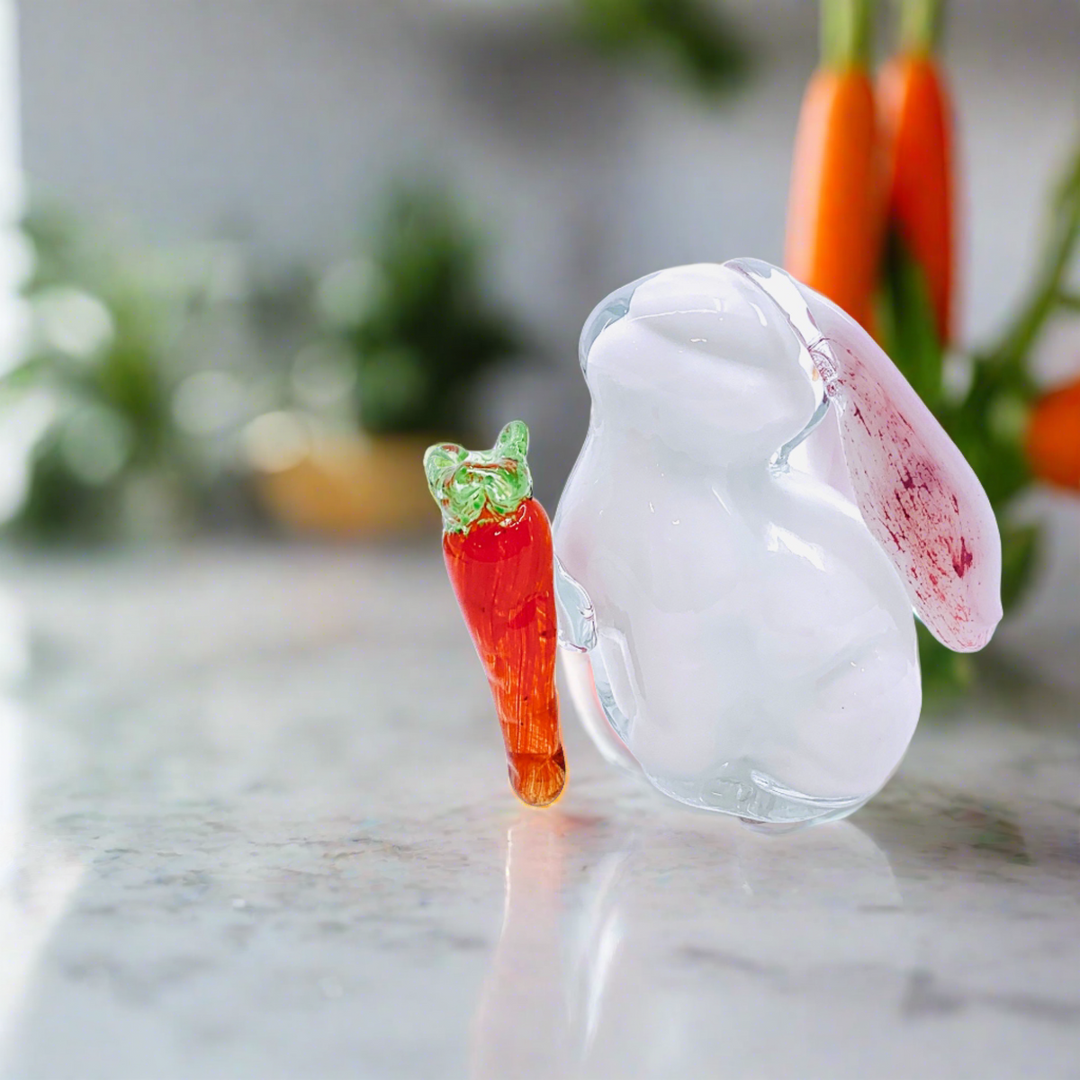 Glass Carrot Rabbit, White