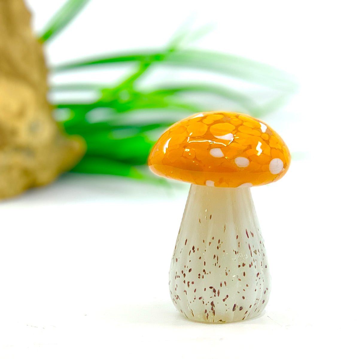 Small Glass Mushroom, Orange Cap