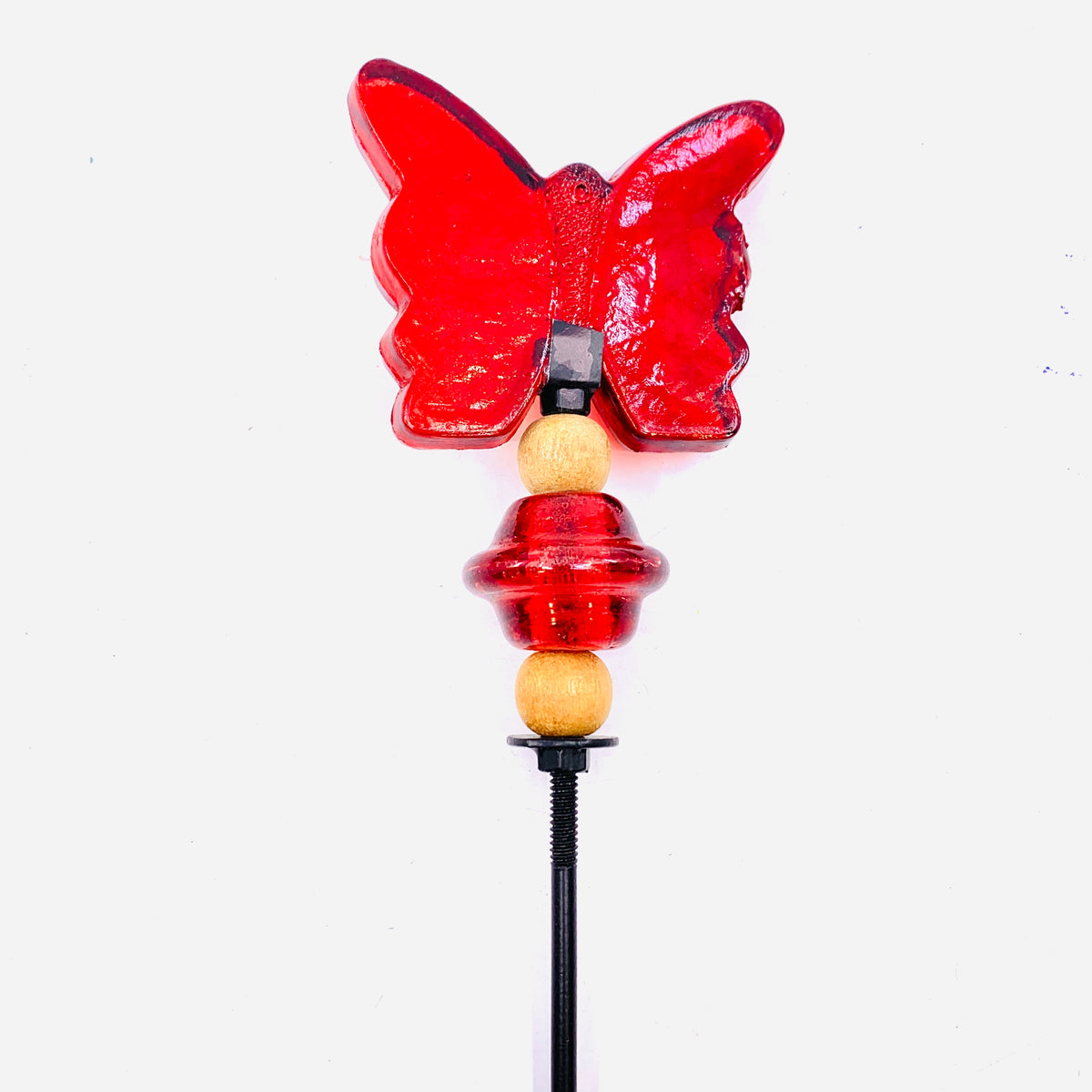 Large Glass Butterfly Garden Stakes, Red