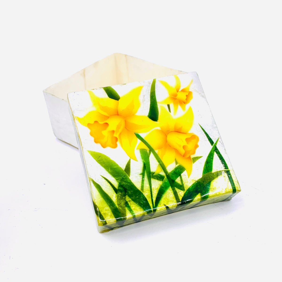 Capiz Shell Trinket Box 14, Daffodil