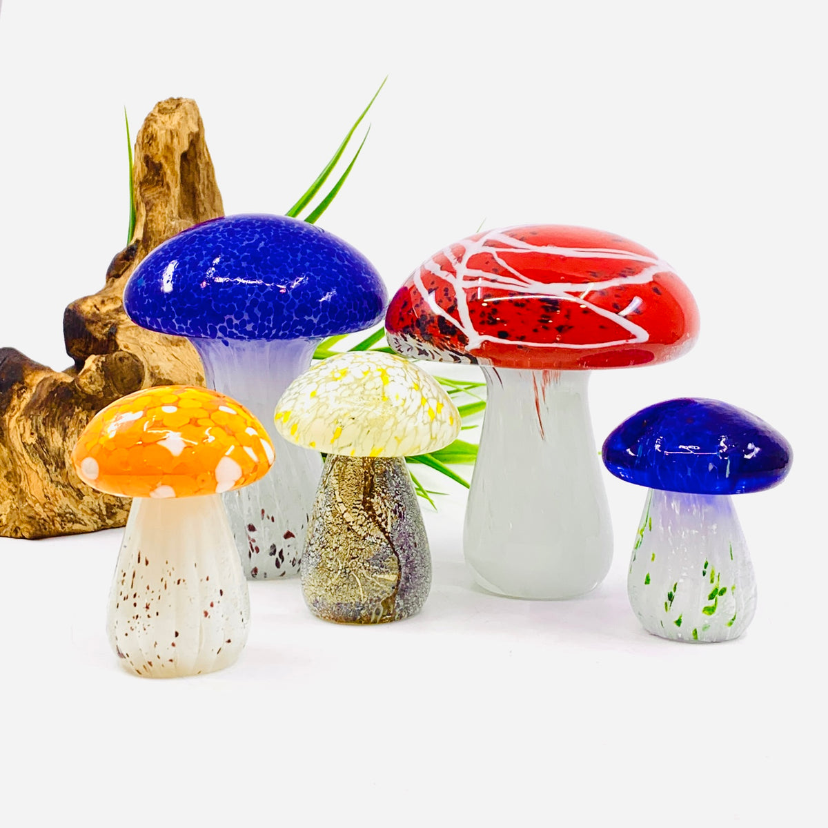 Small Glass Mushroom, Orange Cap