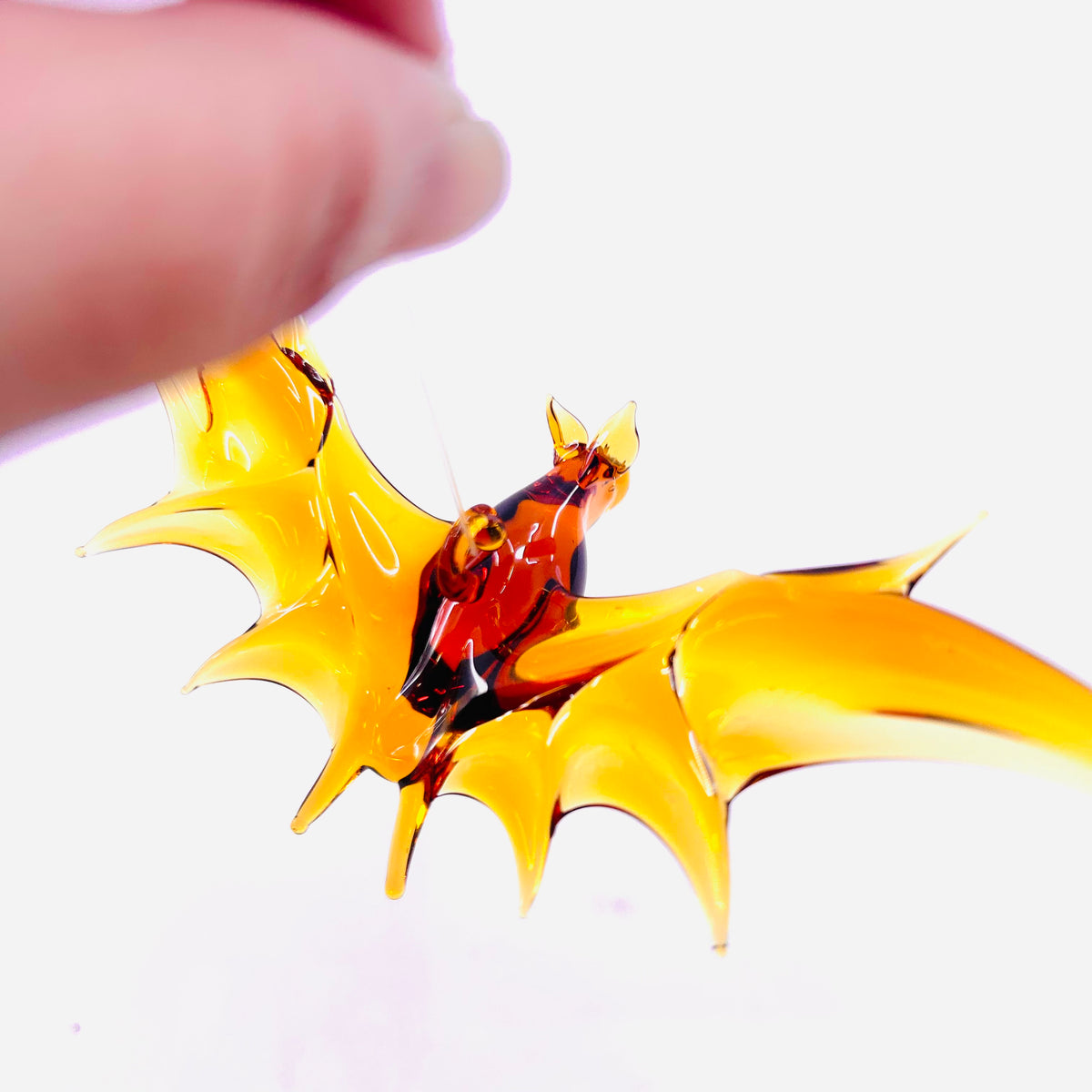 Glass Flying Bat Ornament, 8 Amber