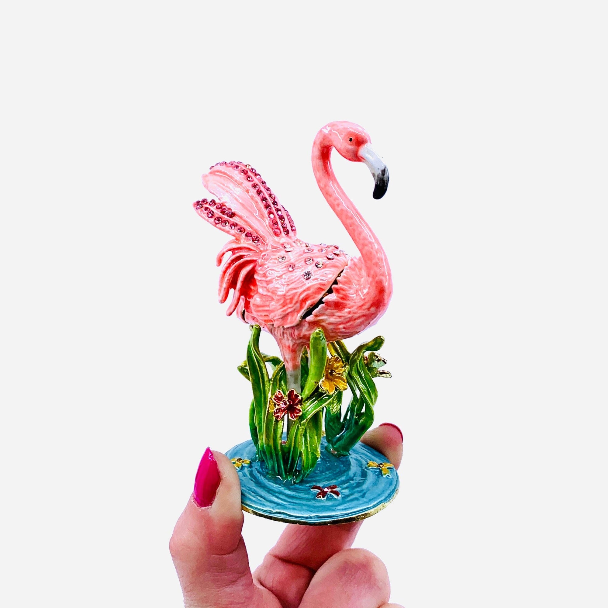 Bejeweled Enamel Trinket Box 10, Flamingo Decor Kubla Craft 