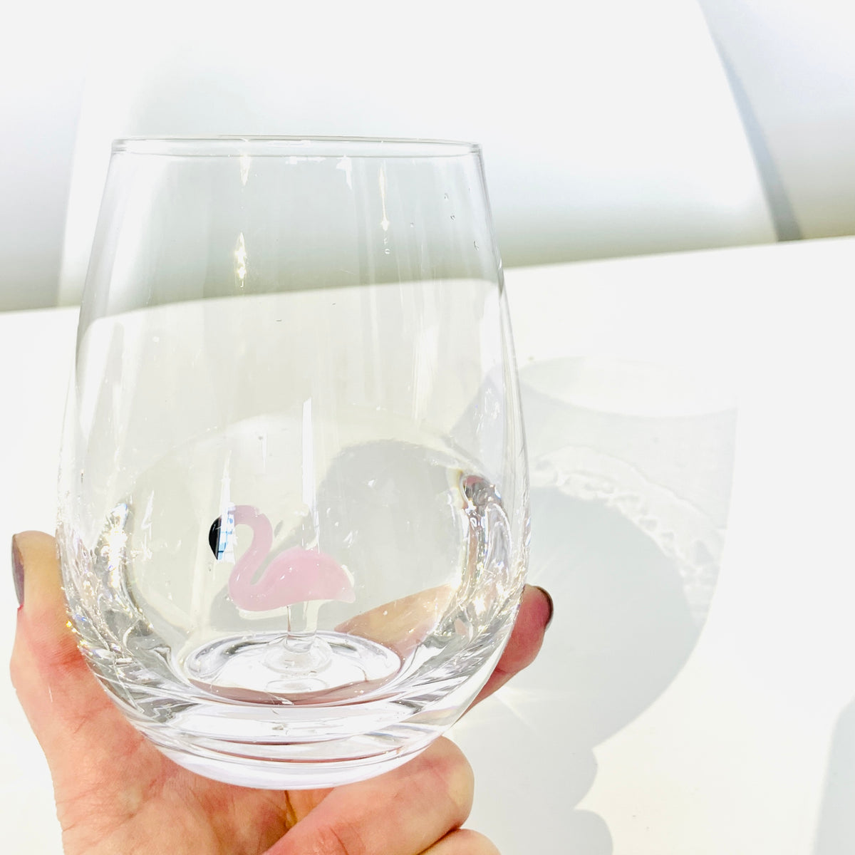 Tiny Animal Large Pour Wine Glass, Flamingo