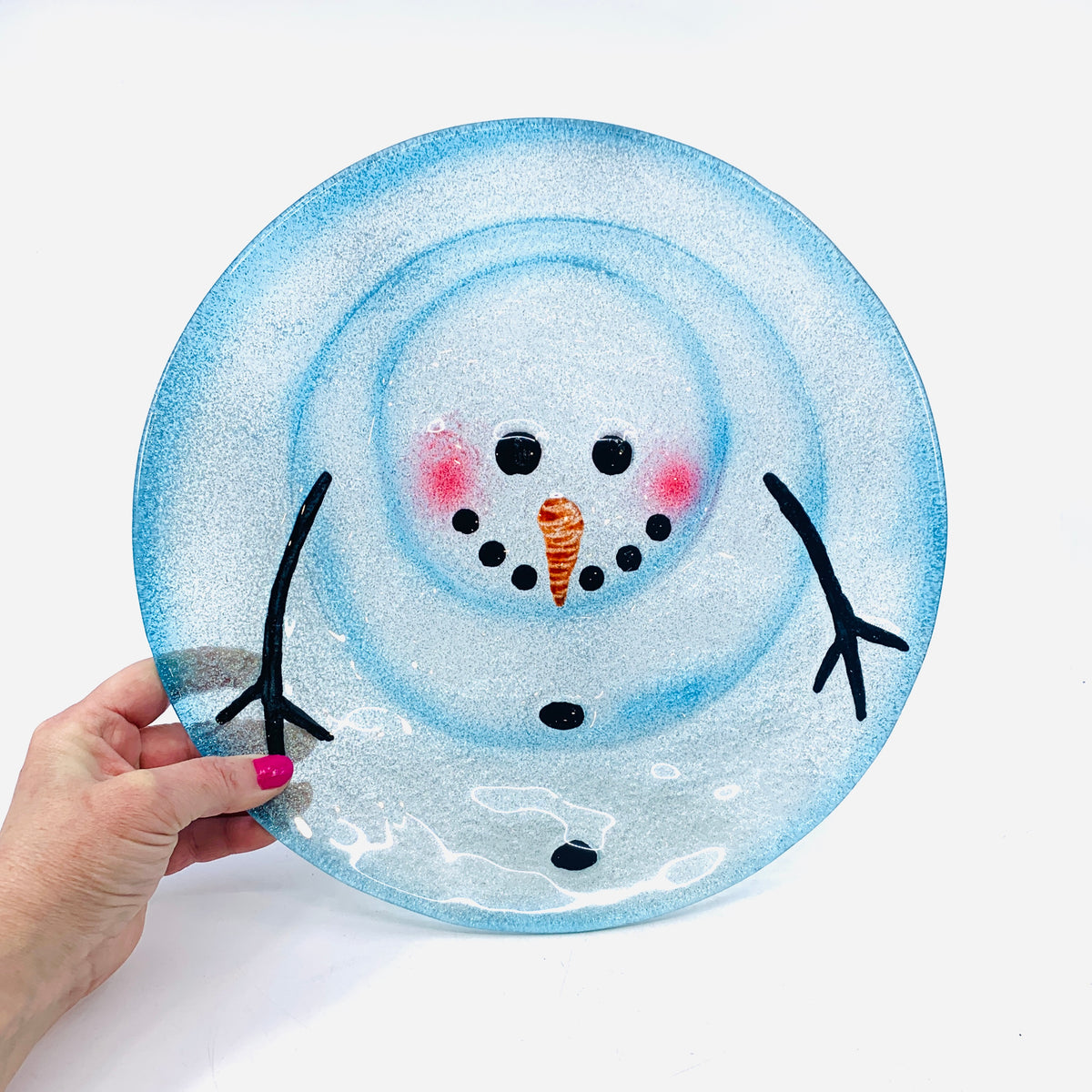 Glass Fusion Plate Large, Sparkle Snowman 49