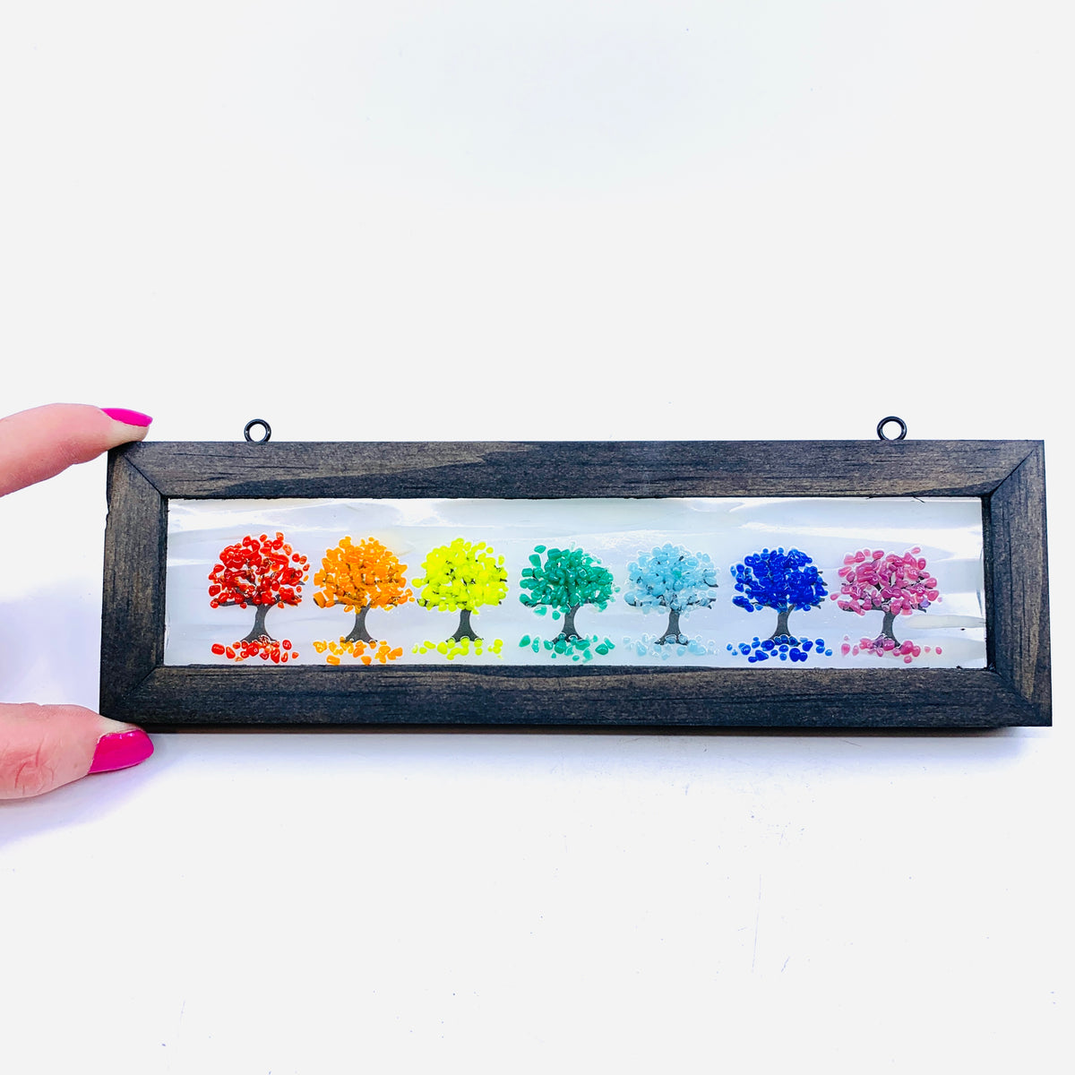 Fused Glass Tree of Life Shadow Box 2, Rainbow Large