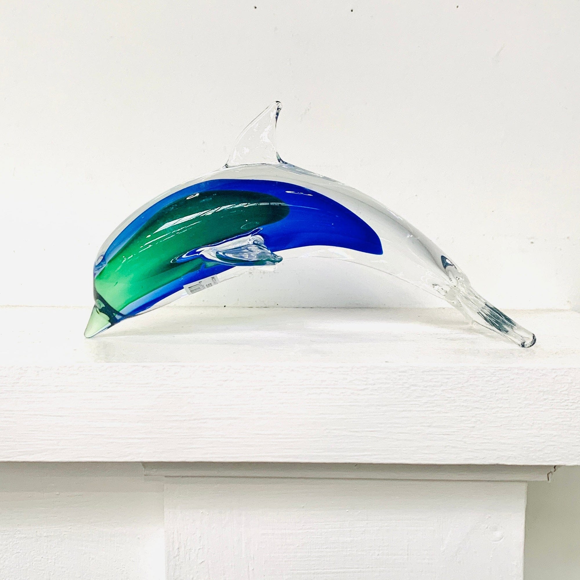 Glass Dolphin Green/Blue Paperweight Decor Chesapeake Bay 