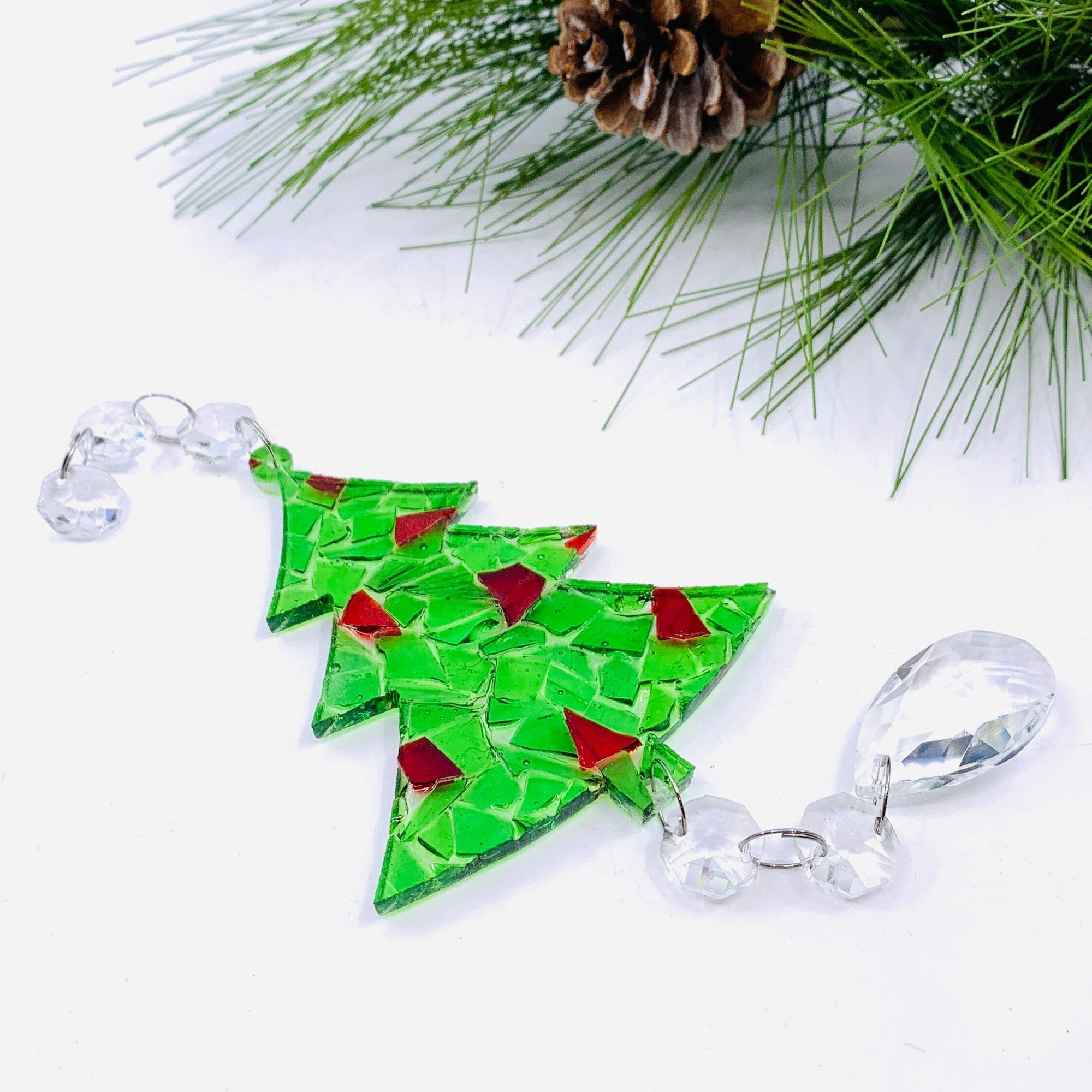 Stained Glass Tree Ornament, Red and Green Ornament Oh My Sweetie 