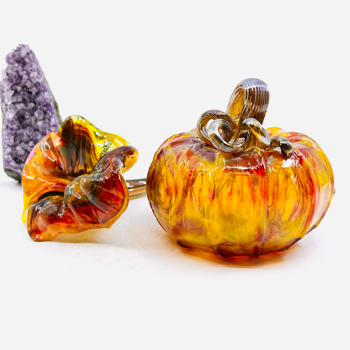 Pulled Glass Flower and Pumpkin Set 458
