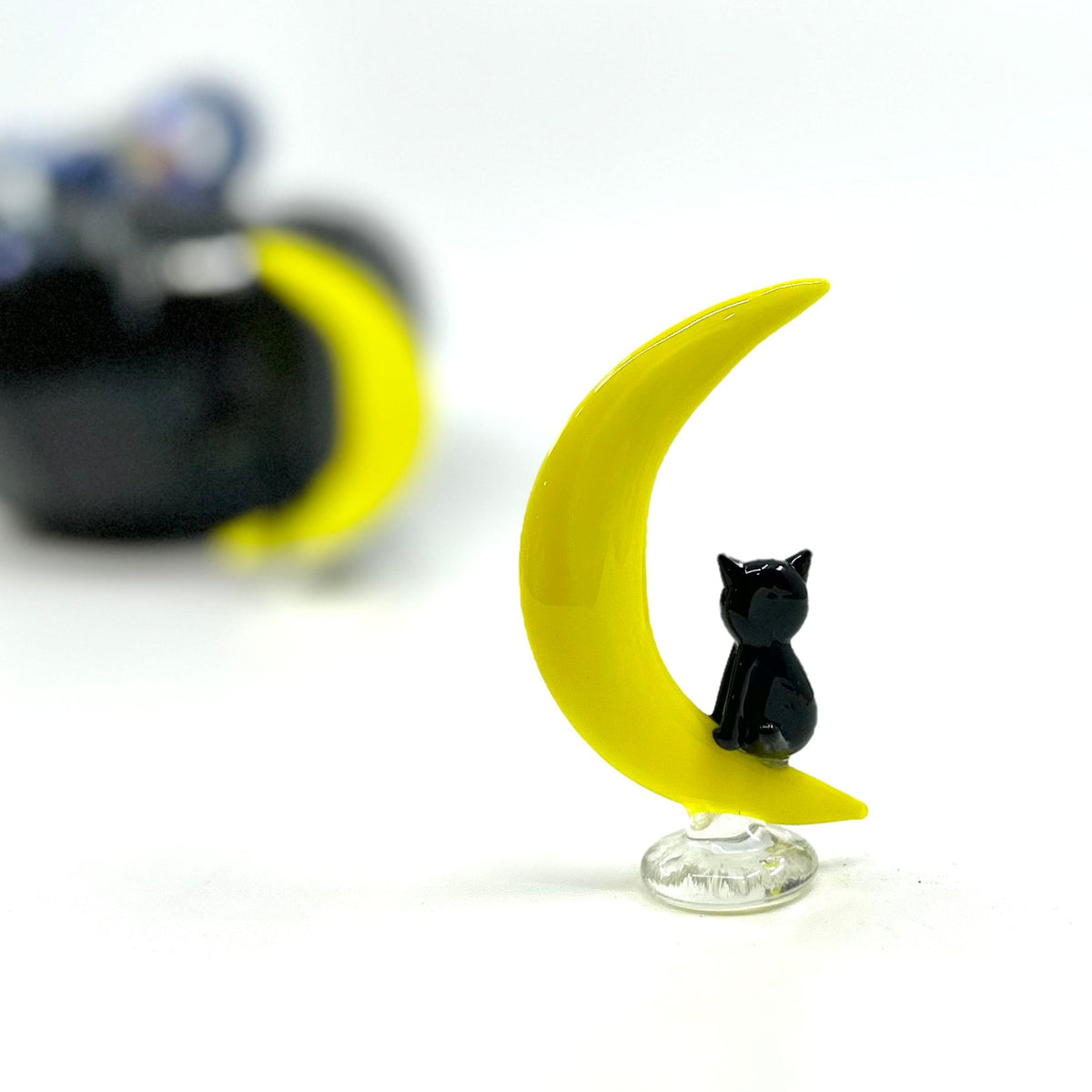 Glass Cat on Crescent Moon Figurine 294 Miniature - 
