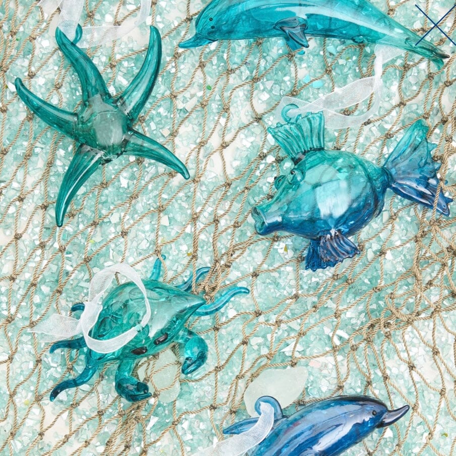 Ribbon Glass Ornament 26, Blue Dolphin Beachcombers 