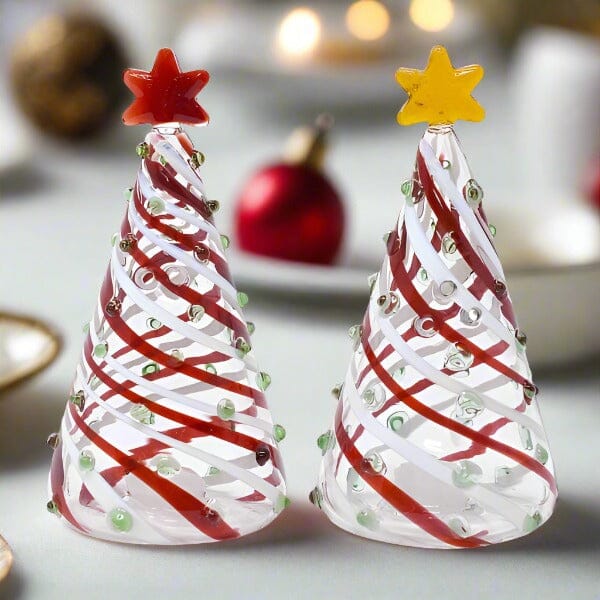 Blown Glass Salt and Pepper Shakers, Xmas Trees Luke Adams Glass