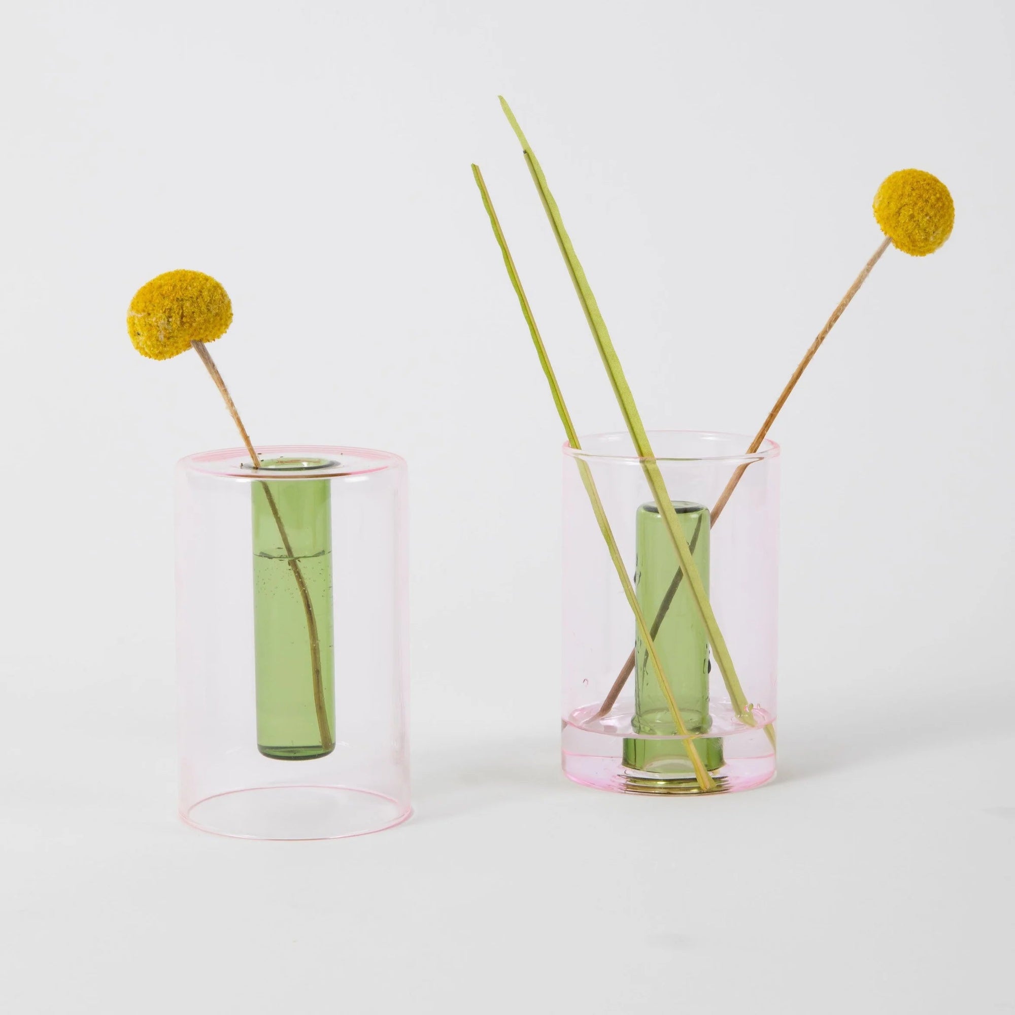 Reversible Glass Vase, Pink/Green Block Design 