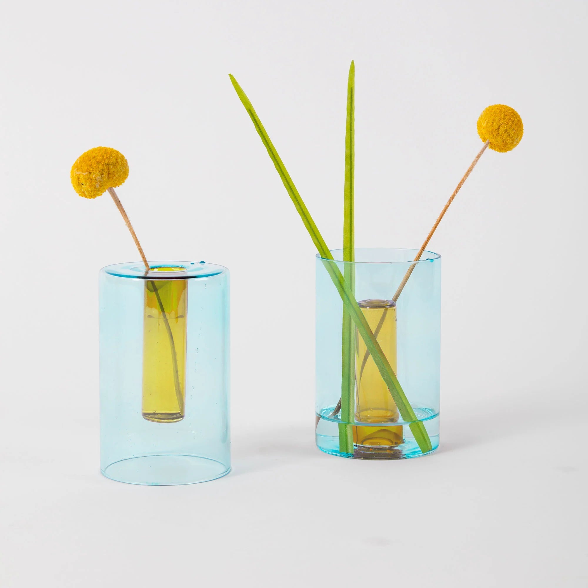 Reversible Glass Vase, Blue/Yellow Block Design 