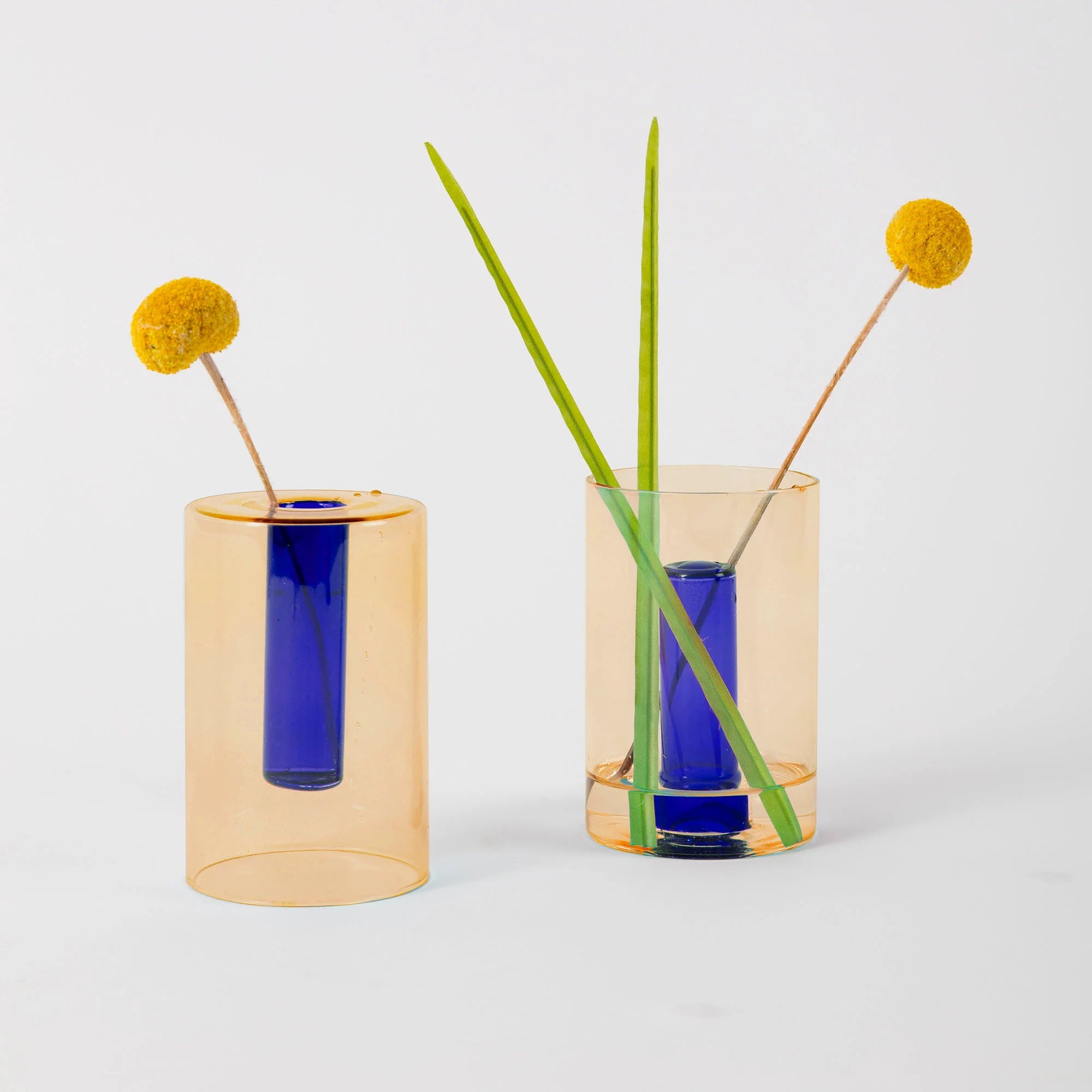 Reversible Glass Vase, Peach/Cobalt Block Design 