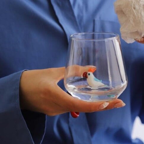 11 oz Tiny Animal Wine Glass, Cockatiel - Luke Adams Glass Blowing Studio