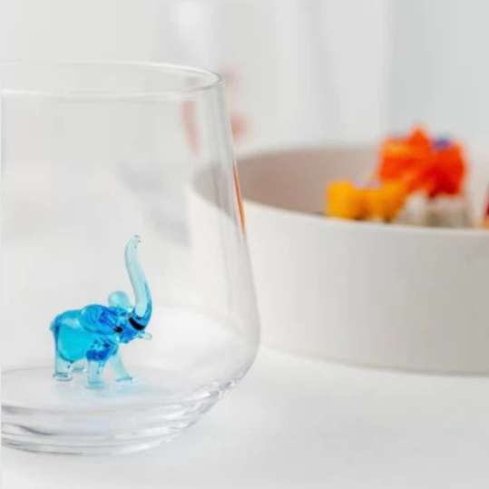 Tiny Animal Wine Glass, Blue Elephant