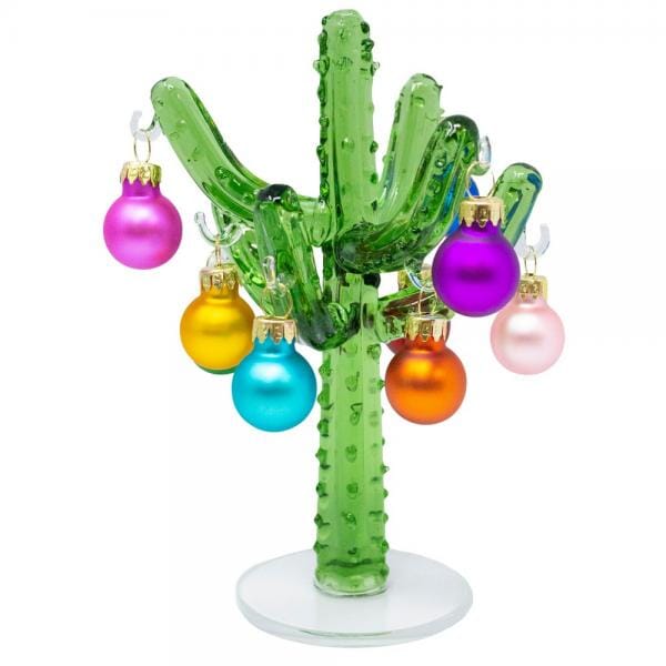 cactus tree christmas Gift Essentials 7 in. Green Glass Christmas Cactus with Ornaments