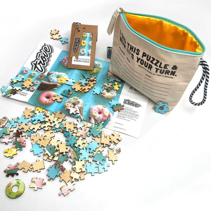 Wooden Puzzle In A Pass It On Pouch 1, Donuts TROVE 