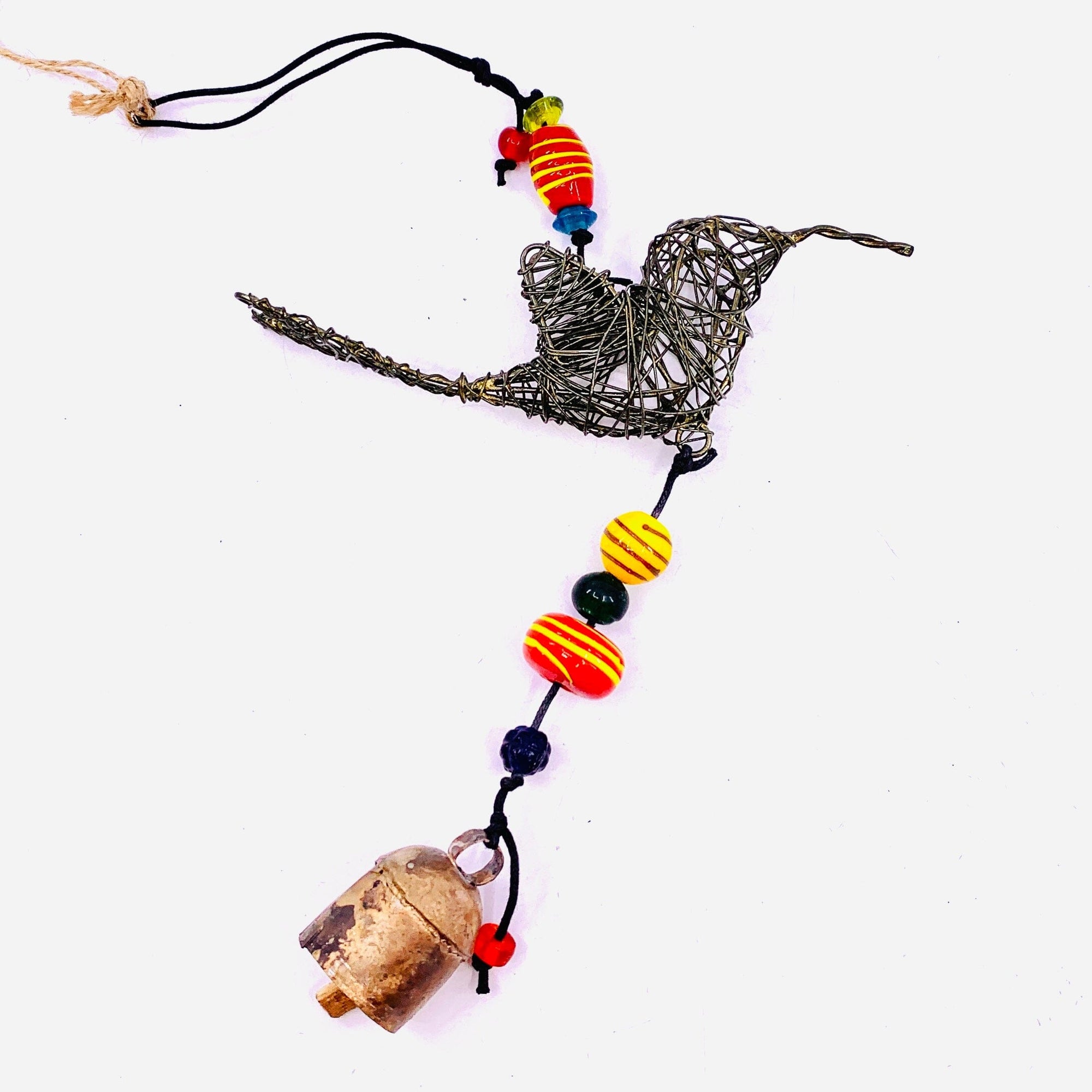 Hanging Beaded Glass with Bell, Hummingbird 6 Decor MOKSHA 