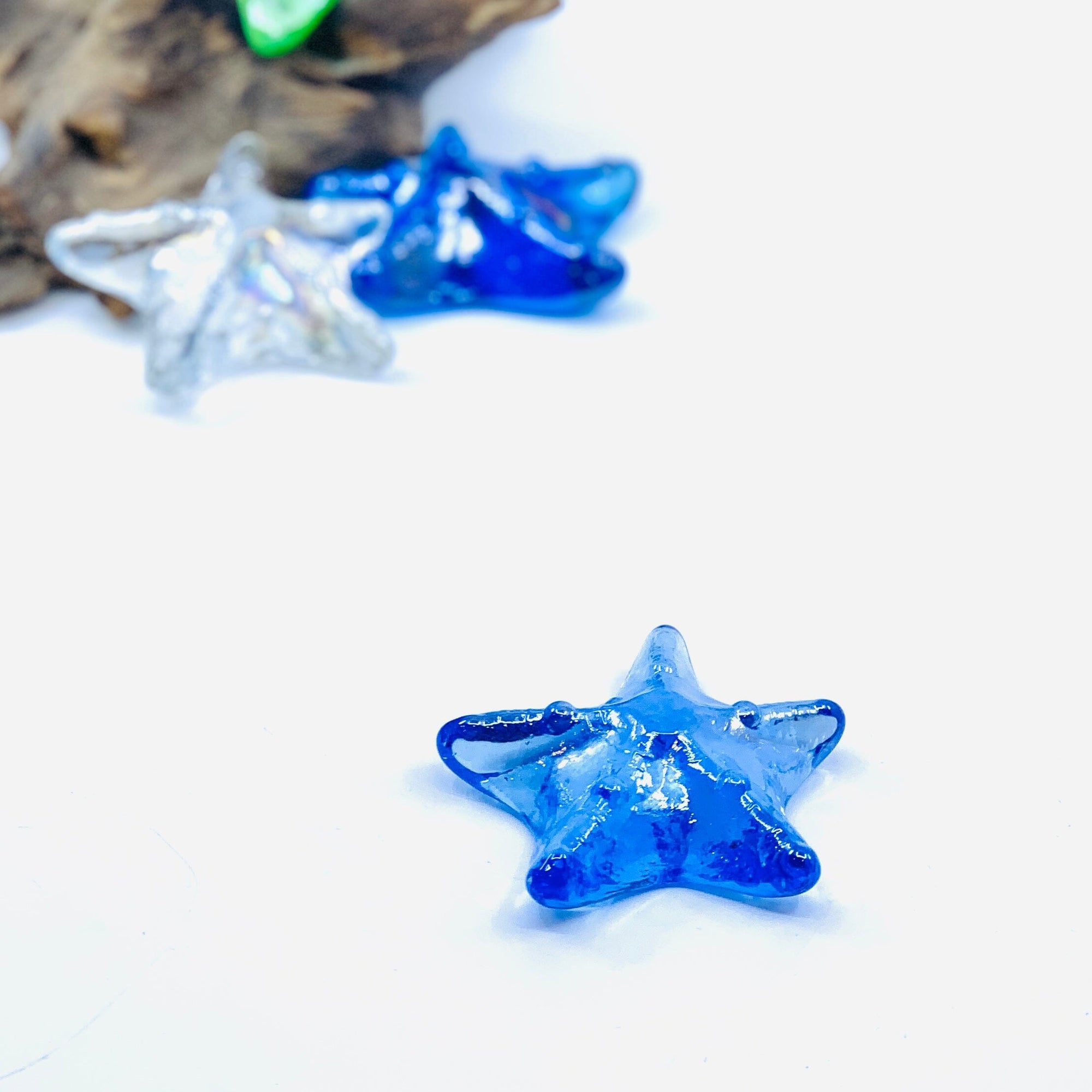 Iridescent Pressed Glass Starfish, Light Blue Miniature Barry Owen 