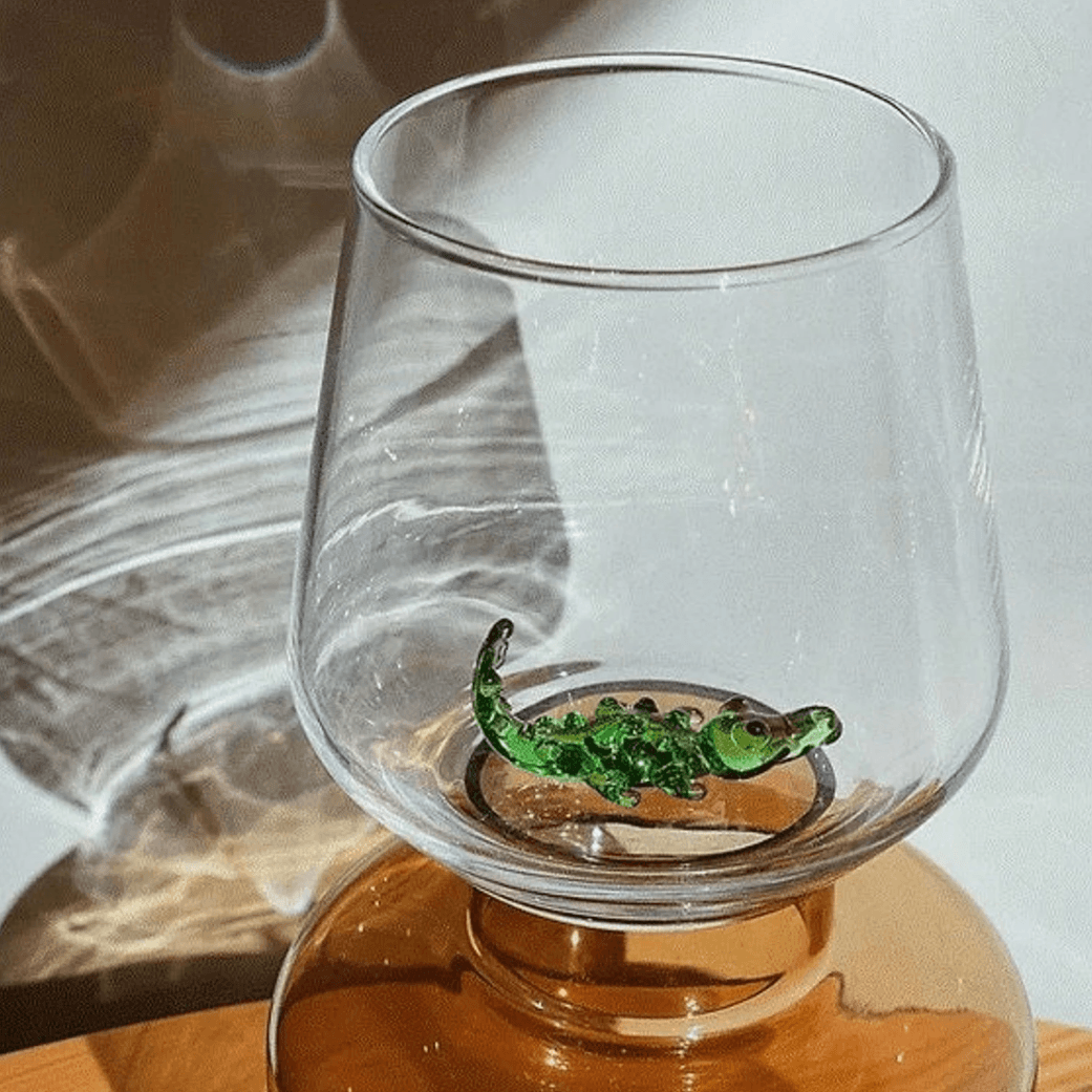 Tiny Animal Wine Glass, Alligator Decor MiniZoo 