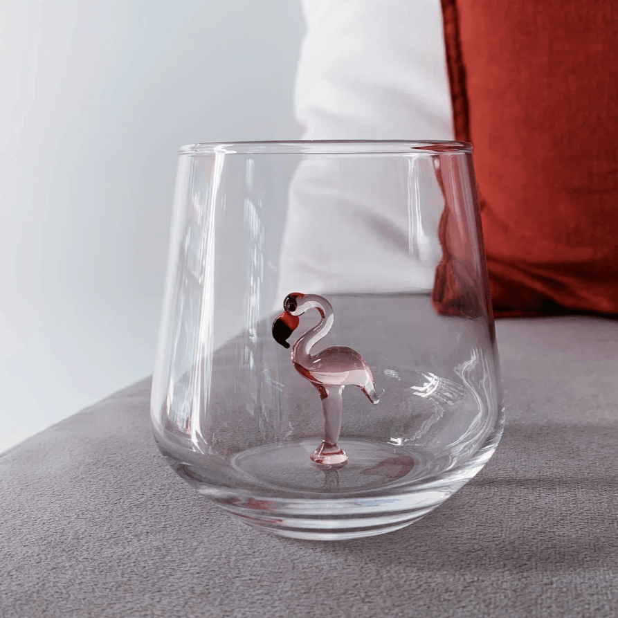 Tiny Animal Wine Glass, Flamingo Decor MiniZoo 