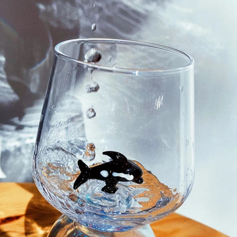 Tiny Animal Wine Glass, Orca Whale Decor MiniZoo 
