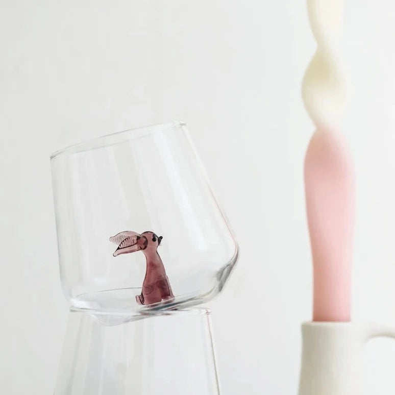 Tiny Animal Wine Glass, Purple Rabbit Decor MiniZoo 
