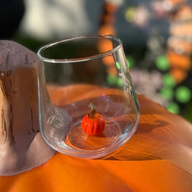 Tiny Animal Wine Glass, Pumpkin Decor MiniZoo 