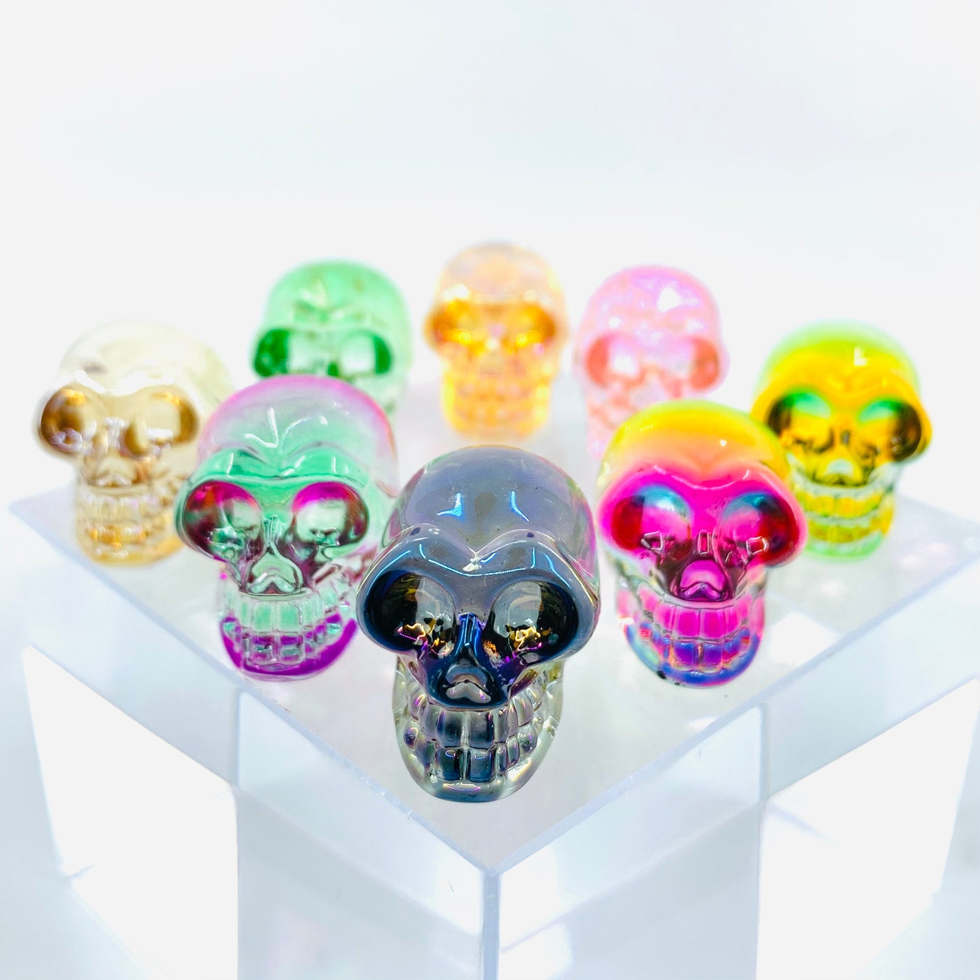Colorful Glass Skulls Manufactured Overseas Rainbow 