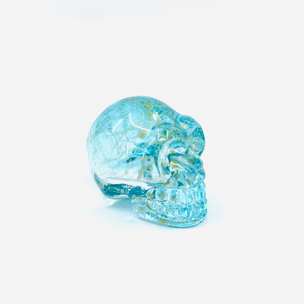 Colorful Glass Skulls Manufactured Overseas Teal &amp; Gold 