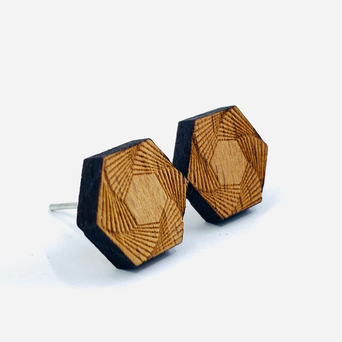 Wooden Hexagon Studs Jewelry - 