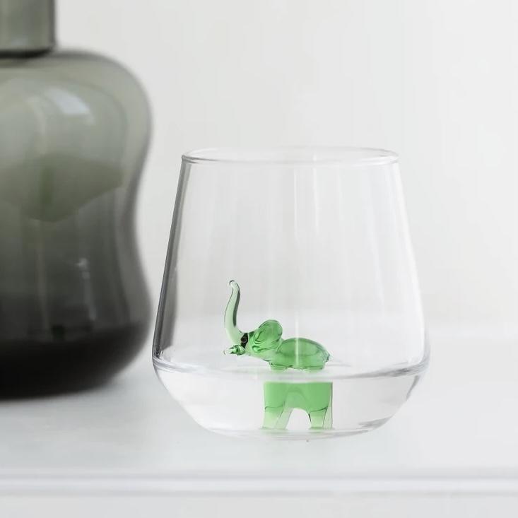 Tiny Animal Wine Glass, Green Elephant Decor MiniZoo 