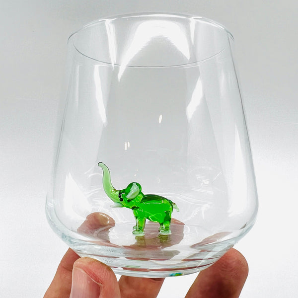 11 oz Tiny Animal Wine Glass, Green Elephant
