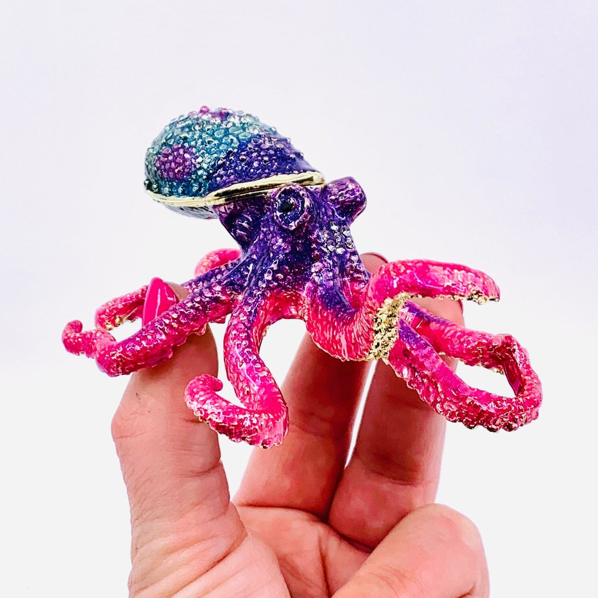 Bejeweled Enamel Trinket Box, Rainbow Octopus Decor Kubla Craft 