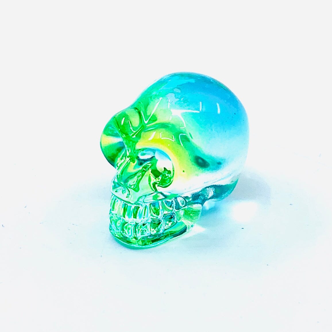 Colorful Glass Skulls Miniature - Teal Lime 