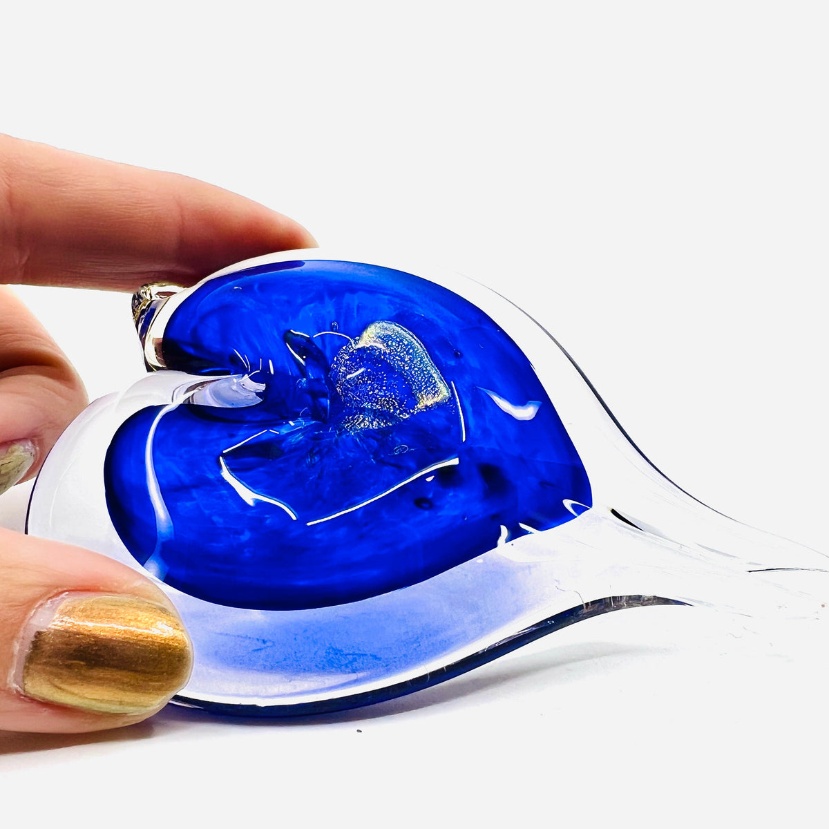 Heart Ornament, Sapphire Suncatcher Luke Adams Glass Blowing Studio 