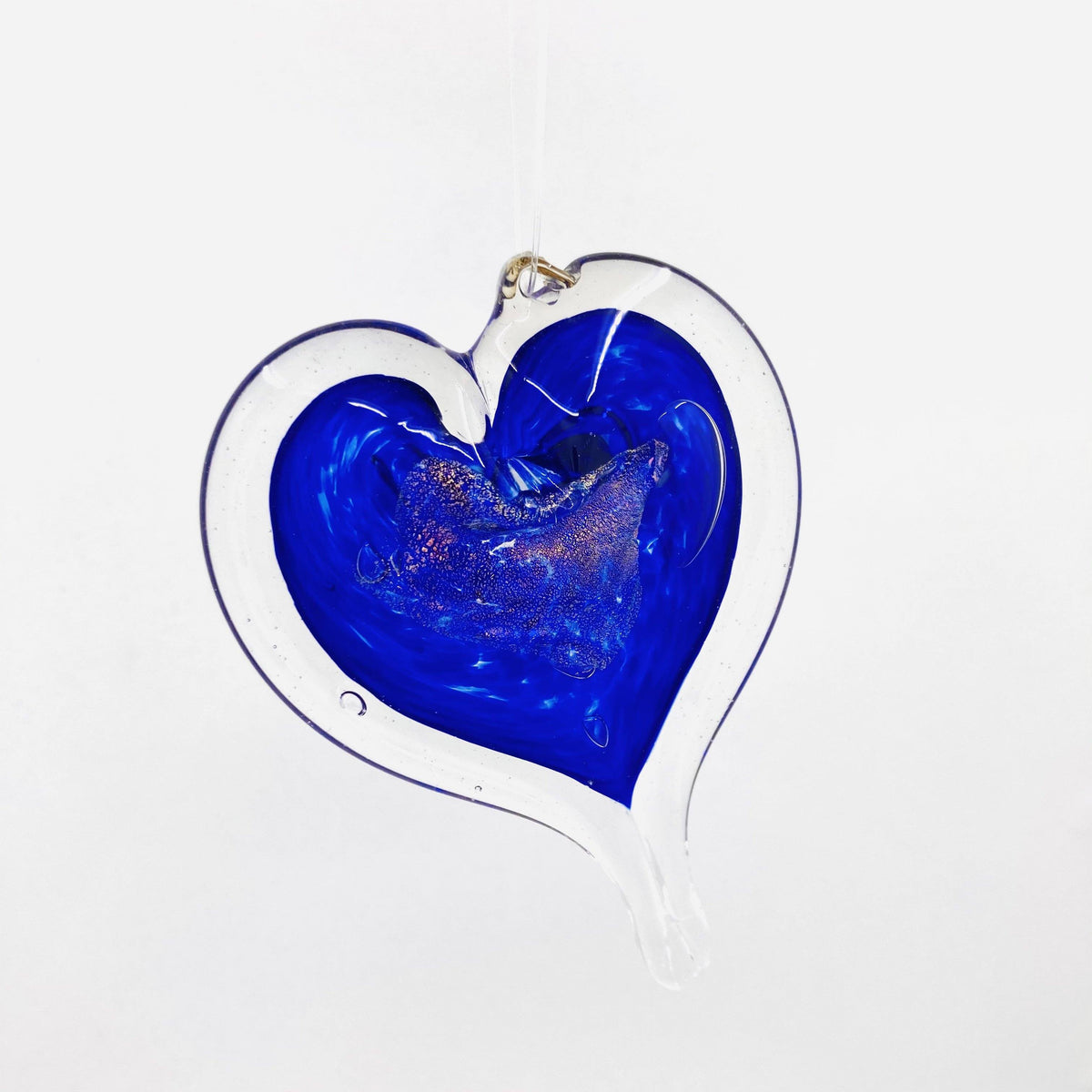 Heart Ornament, Sapphire Suncatcher Luke Adams Glass Blowing Studio 