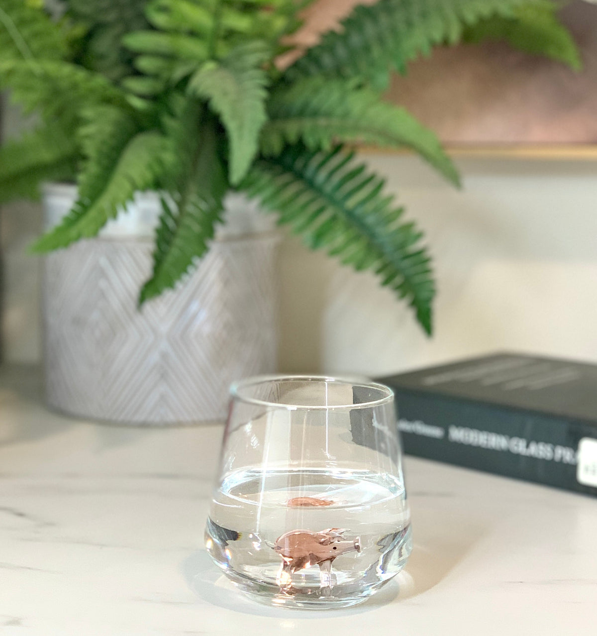 Tiny Animal Wine Glass, Pink Piggy Decor MiniZoo 