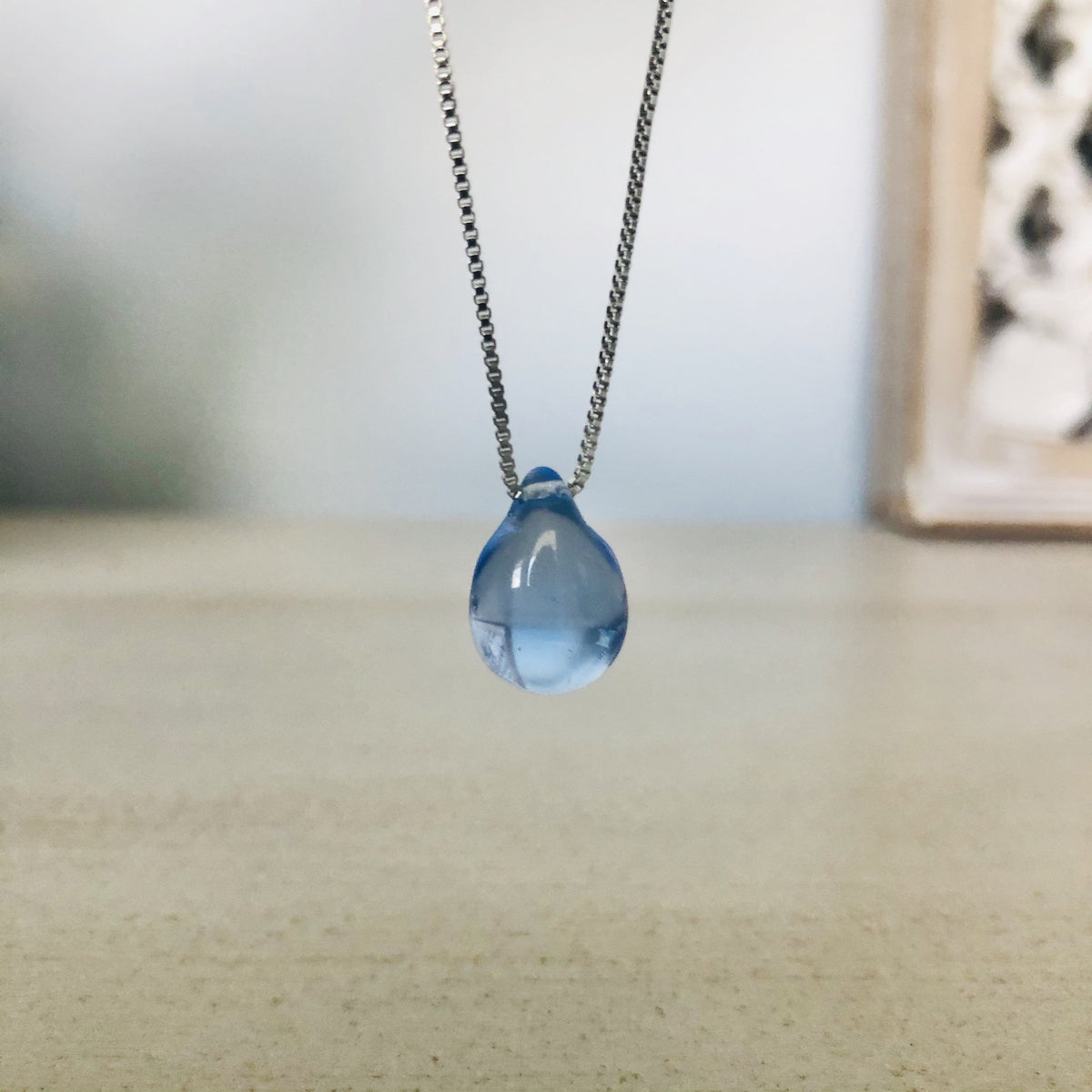 Mermaid Tear Glass Pendant Necklace Jewelry Luke Adams Glass Blowing Studio Light Blue 
