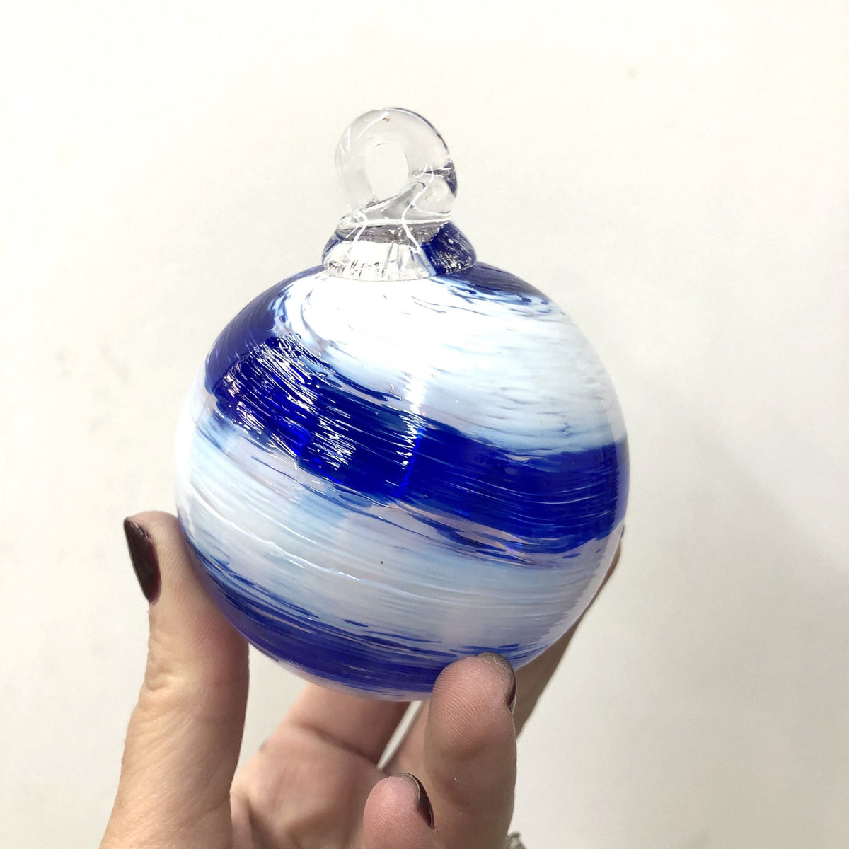 White and Blue Mini Holiday Ornament Ornament Luke Adams Glass Blowing Studio Blue White 