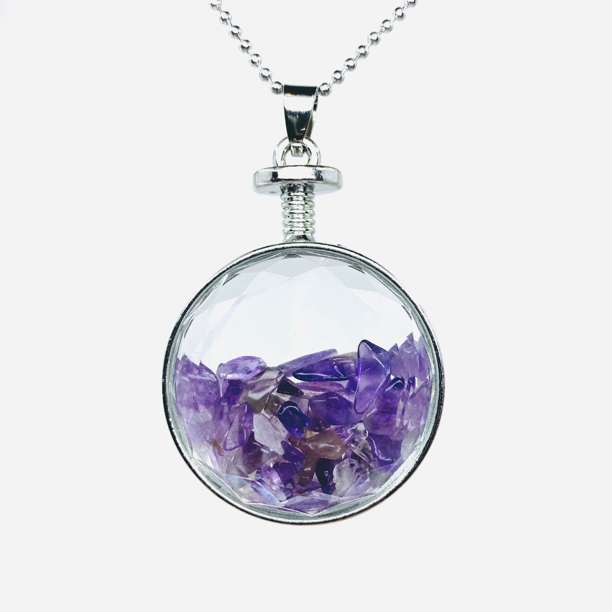 Crystal Filled Round Pendants - Amethyst 
