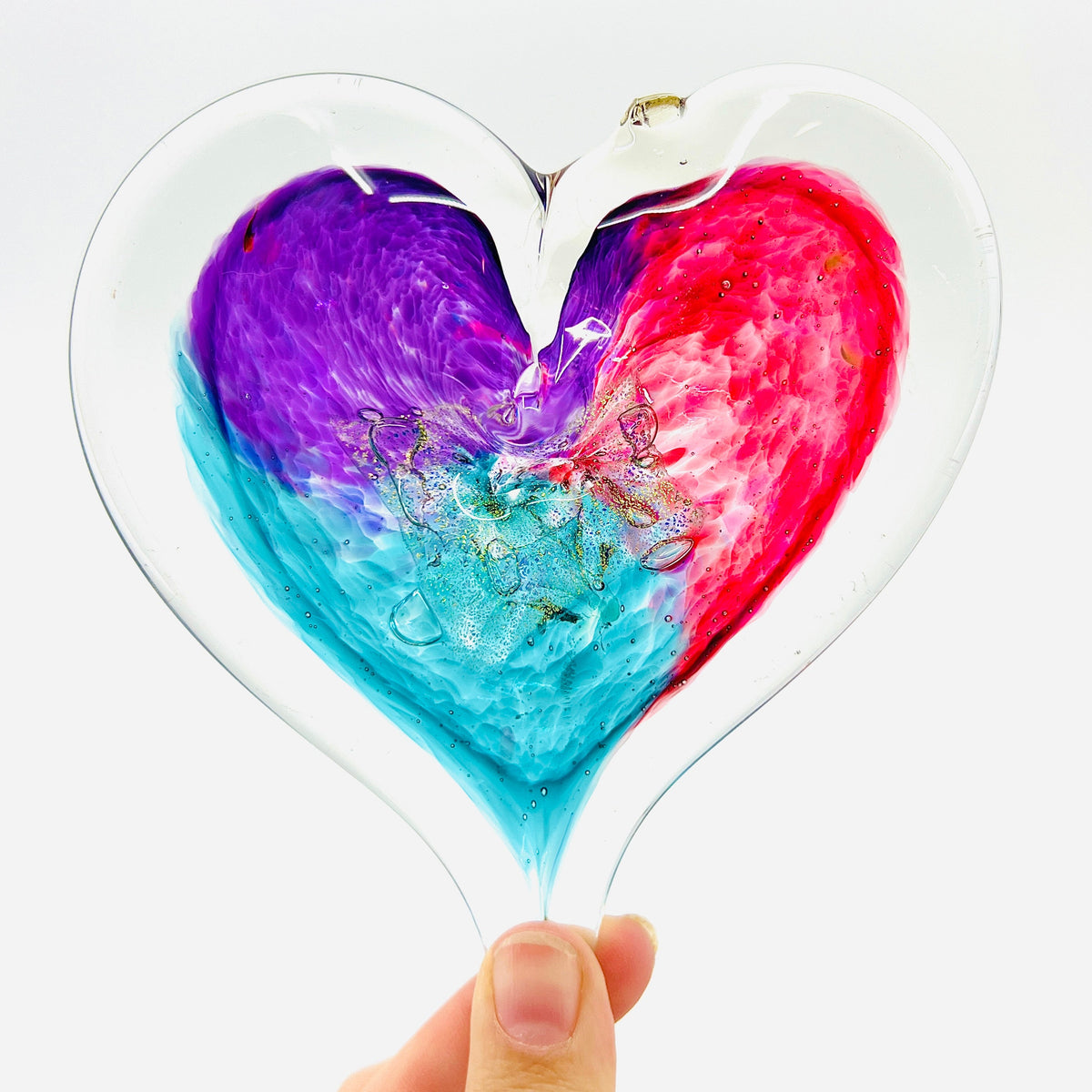 Heart Ornament, Peacock Suncatcher Luke Adams Glass Blowing Studio Medium 