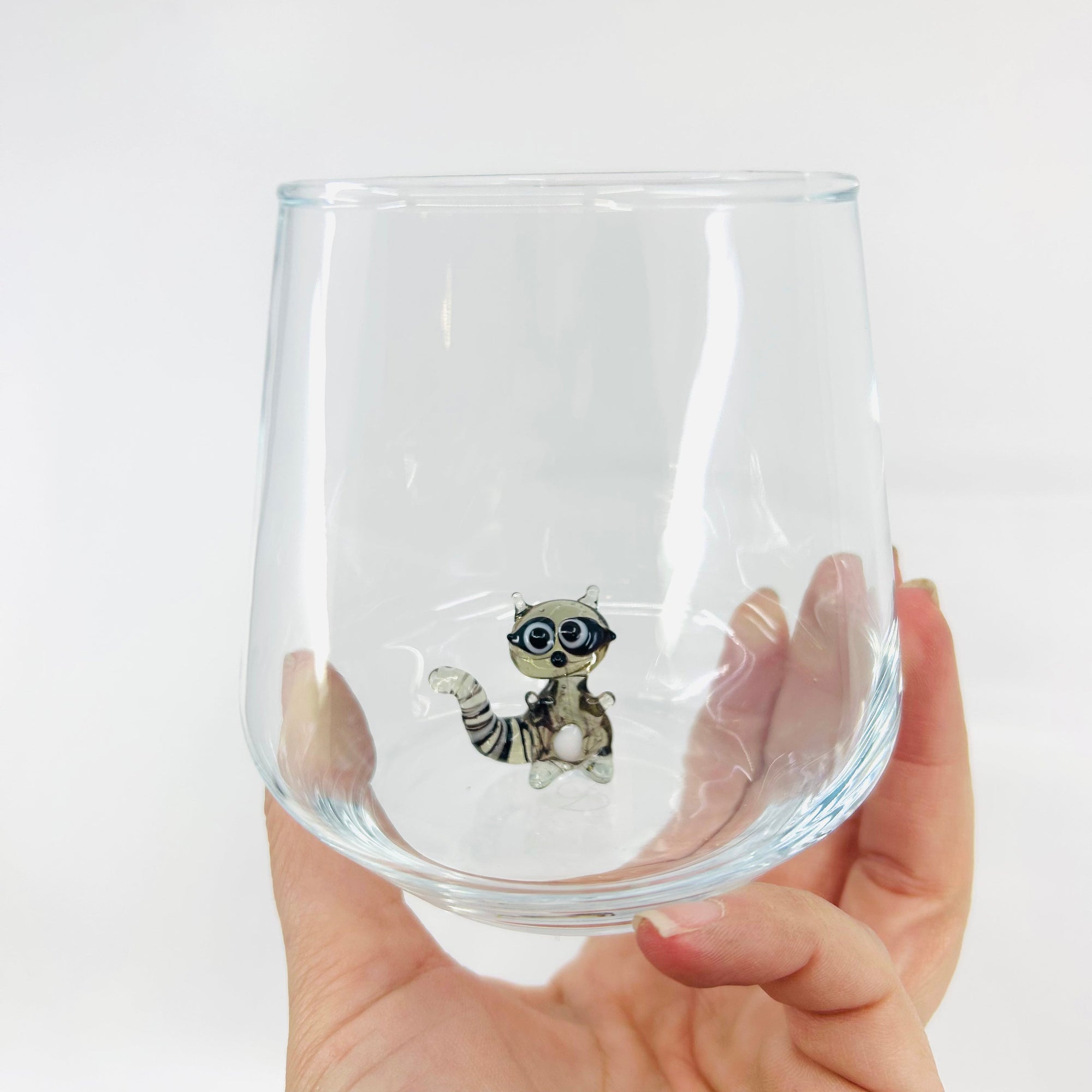 Tiny Animal Wine Glass, Raccoon Decor MiniZoo 